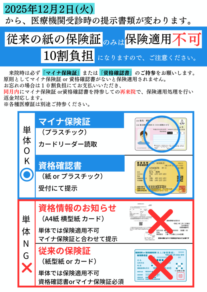 2025年12月2日から変更｜受診時は必ず「マイナ保険証」か「資格確認書 
